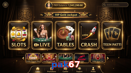 Main screen of Pak67 casino page for PK players
